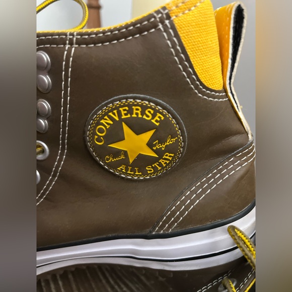 Converse Chuck Taylor City Hiker Leather High Top Sneakers Brown Yellow Sz 7M 9W - Picture 14 of 16